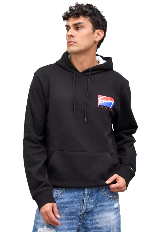 Tommy Hilfiger Tjm Essential Back Print Hoodie Ανδρικο Φουτερ Μαυρο
