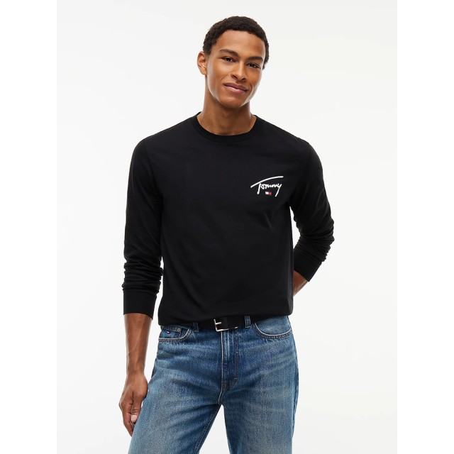 Tommy Hilfiger Tjm Slim Signature Chest Tee Ls Ανδρικη Μπλουζα Μακρυμανικη Μαυρο