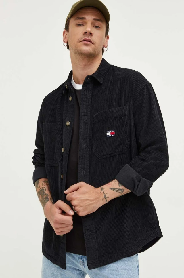 Tommy Hilfiger Tjm Casual Corduroy Overshirt Ανδρικό Πουκάμισο Μαύρο