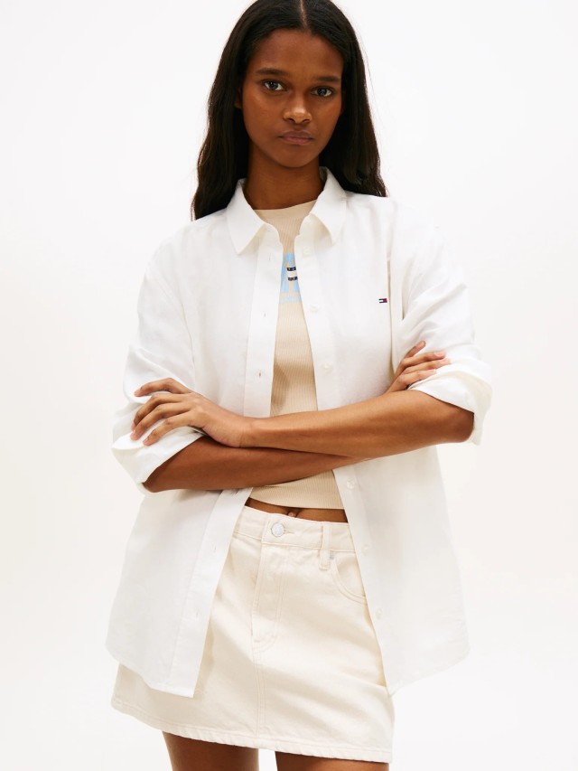 Tommy Hilfiger Tjw Rlx Linen Shirt Γυναικείο Λινό Πουκάμισο Εκρού