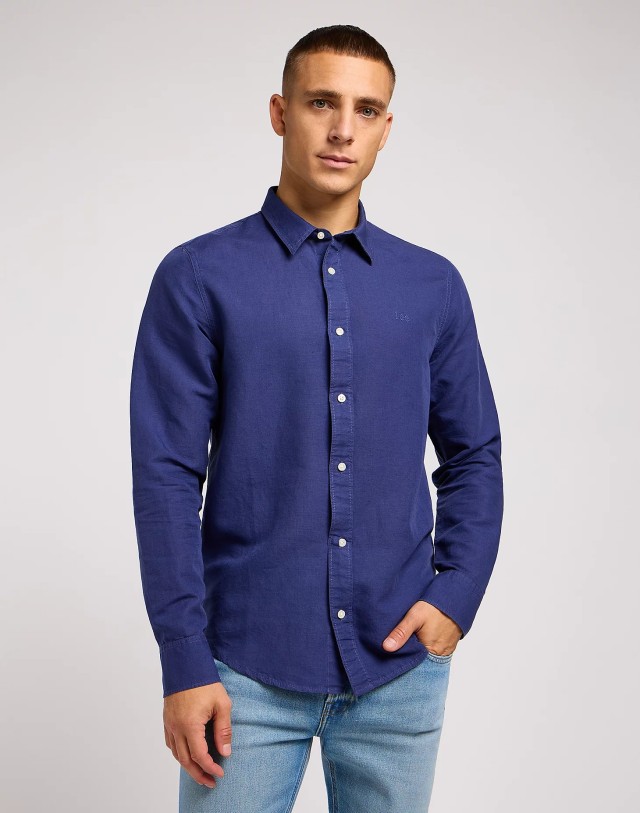 Lee Patch Shirt Medieval Blue Ανδρικό Λινο Πουκάμισο Μπλε