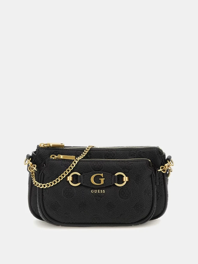 Guess Izzy Peony Dbl Pouch Xbody Γυναικεία Τσάντα Μαύρη
