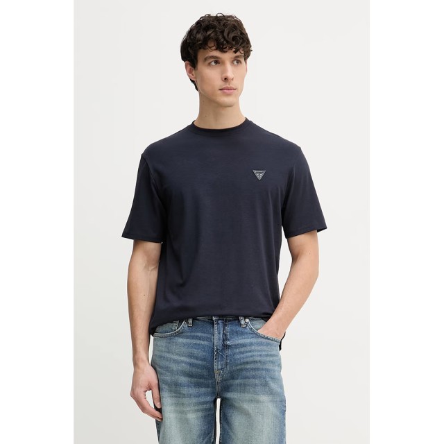 Guess Cn Ss Small Patch Cotton Modal Ανδρική Μπλούζα Mπλε