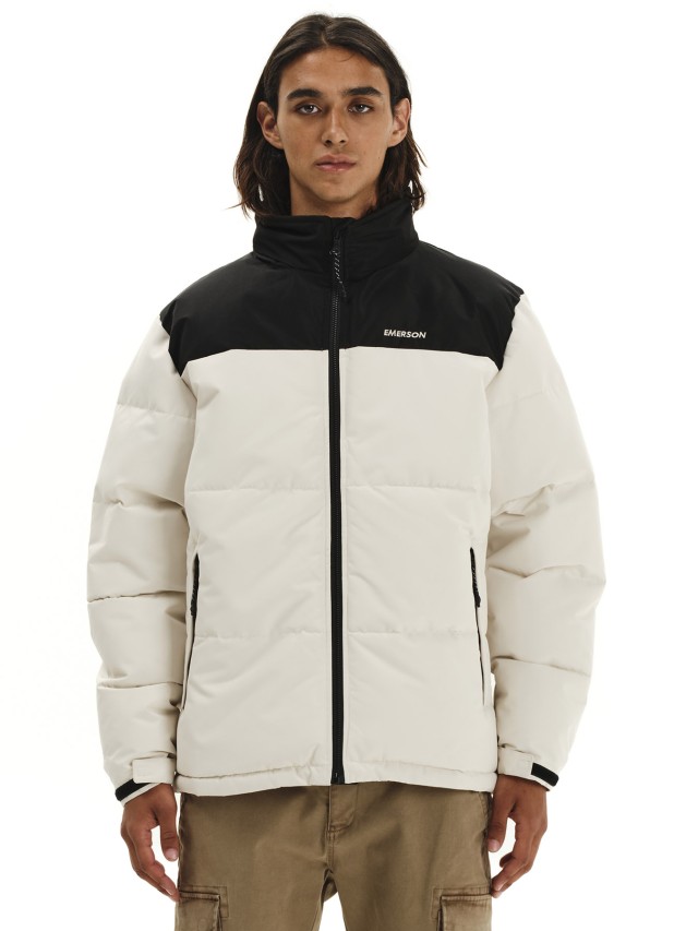 Emerson Mens Puffer Jacket w/ Roll-in Hood Ανδρικό Μπουφάν Εκρού Μαύρο