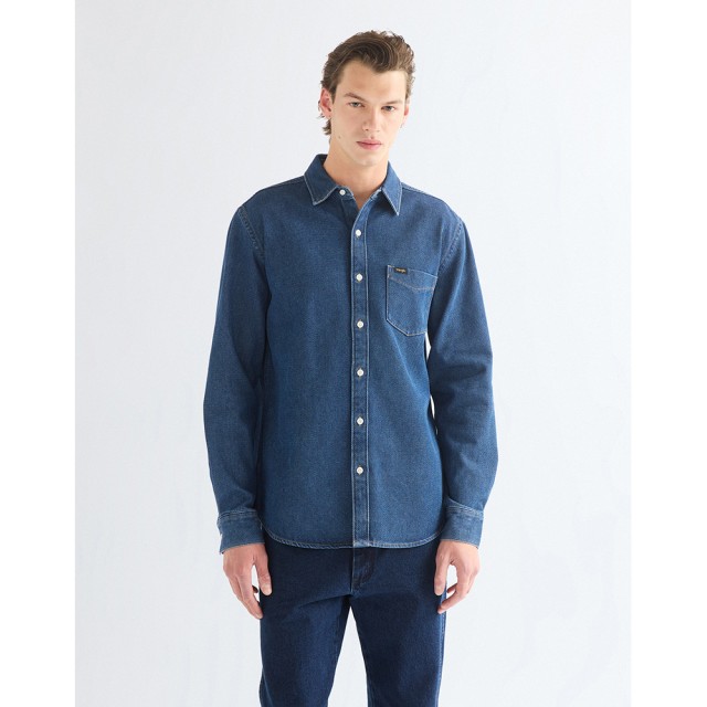 Wrangler 1 Pkt Shirt Dark Wash Ανδρικό Πουκάμισο Τζιν
