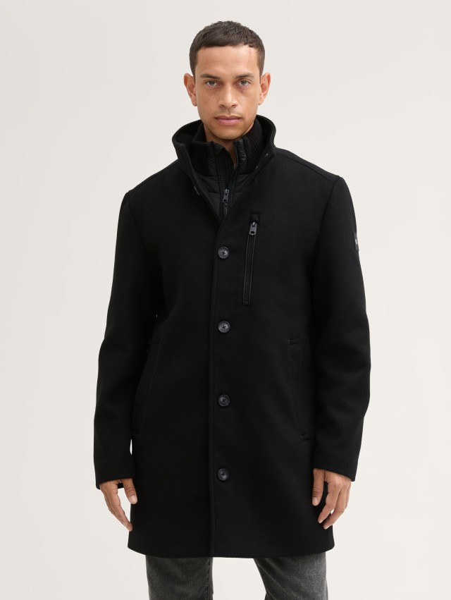 Tom Tailor Wool Coat 2 In 1 409 Ανδρικό Παλτό Μαύρο