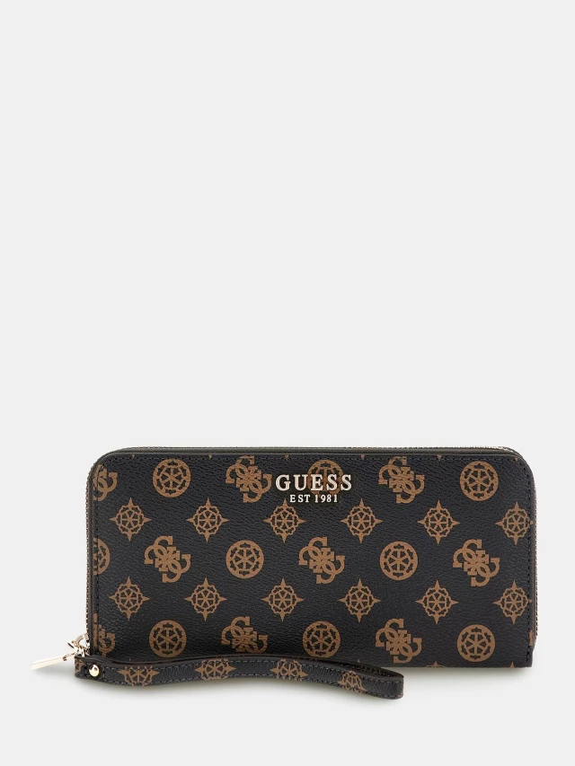 Guess Laurel Slg Large Zip Around Γυναικείο Πορτοφόλι Καφέ
