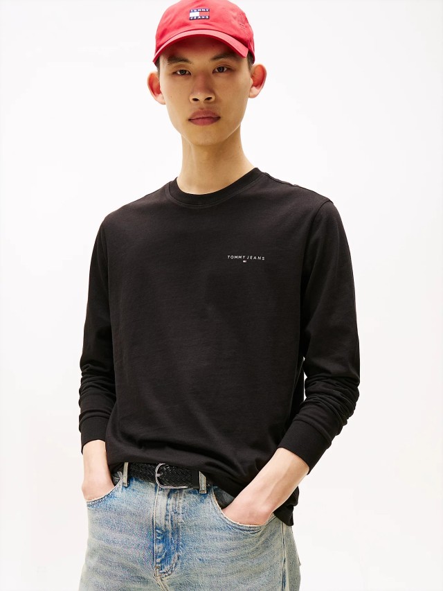 Tommy Hilfiger Tjm Slim Chest Linear Ls Tee Ext Ανδρική Μπλούζα Μαύρη